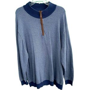 Oak Hill Blue Birds Eye Knit 1/4 Zip Pullover Elbow Patch Sweater Mens Size 4XL